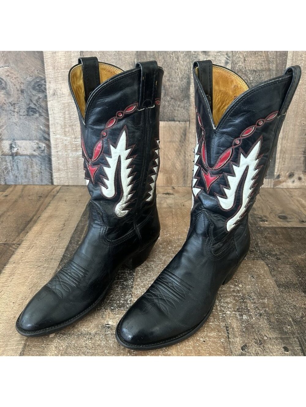 Nocona Vintage Classic Black Leather Inlay Western Cowboy Boots Mens 8 D